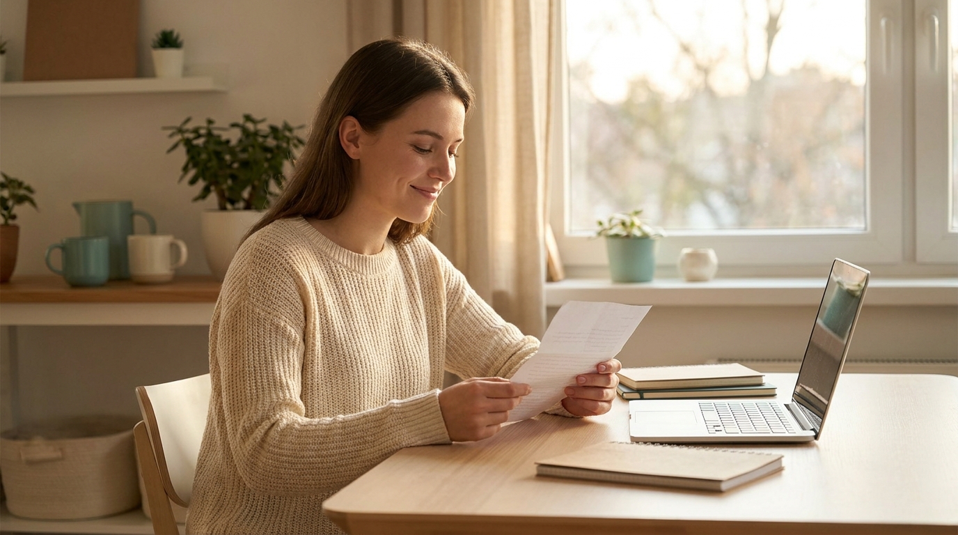 Student reviewing an acceptance letter