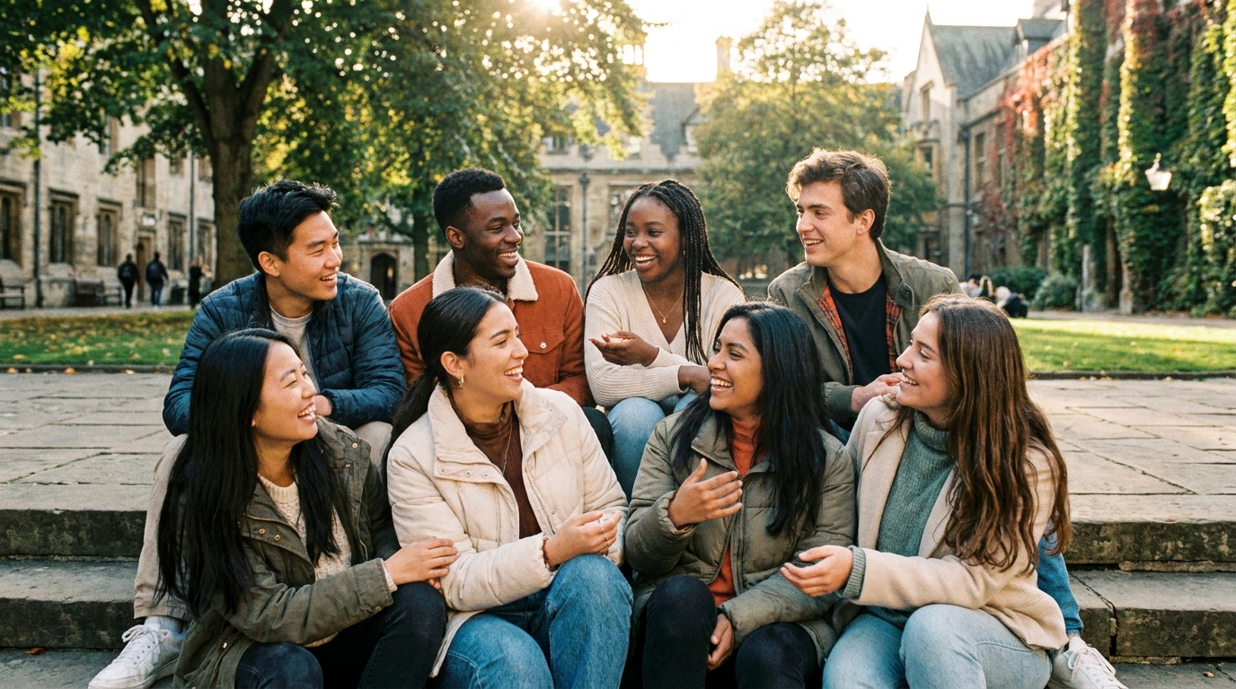 International students together on campus
