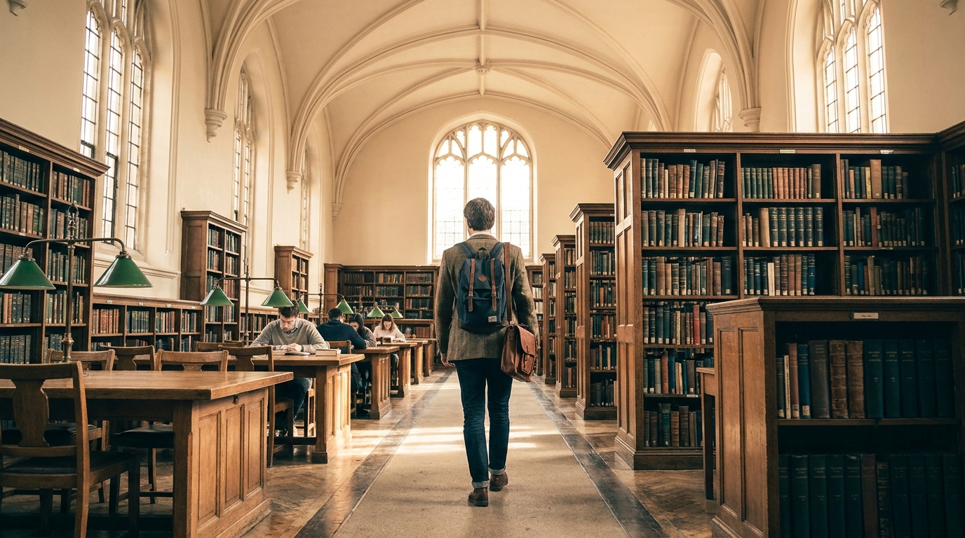 Historic European university library hall
