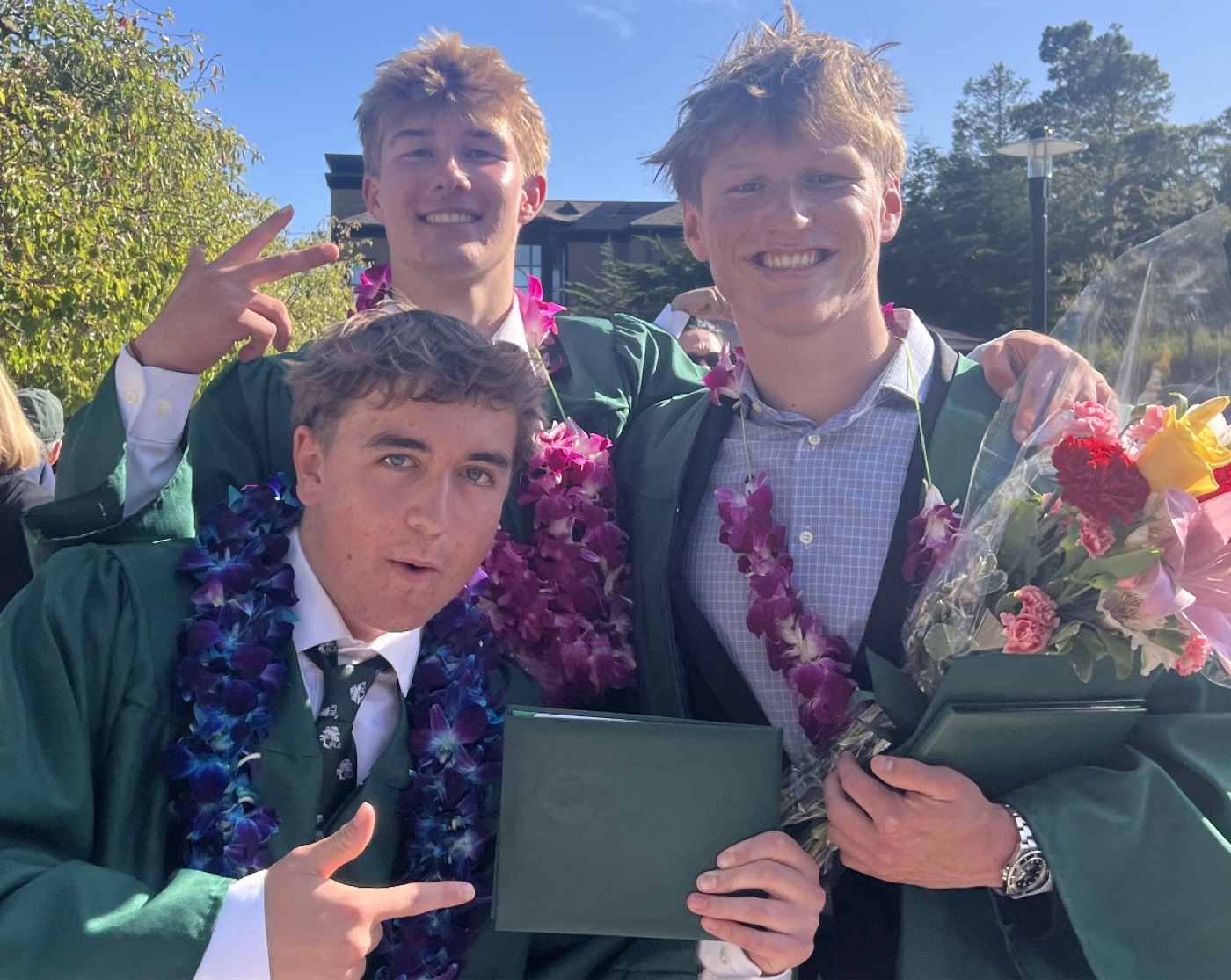 Graduates in cap and gown on graduation day